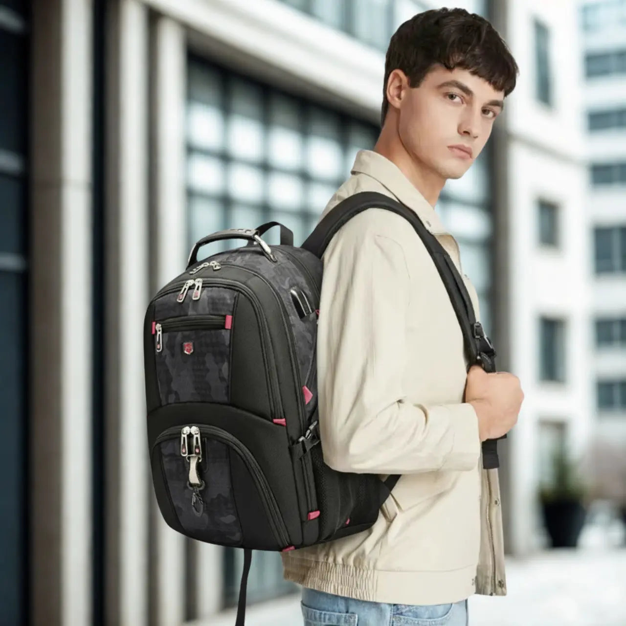 Laptop Backpack Waterproof USB Charging Port Multifunctional Design