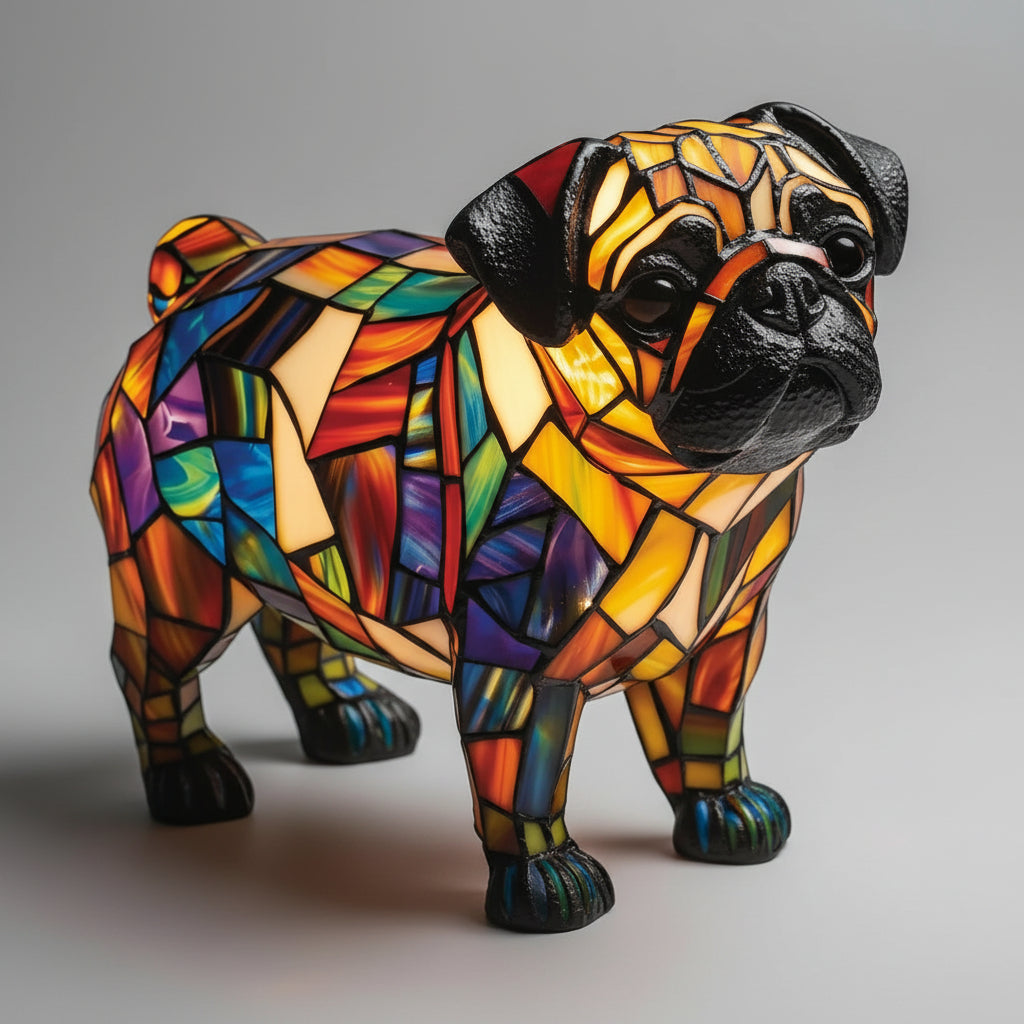 Dog Shape LED Table Lamp Night Light Stained Glass Style