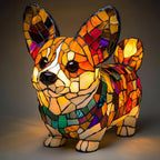 Dog Shape LED Table Lamp Night Light Stained Glass Style