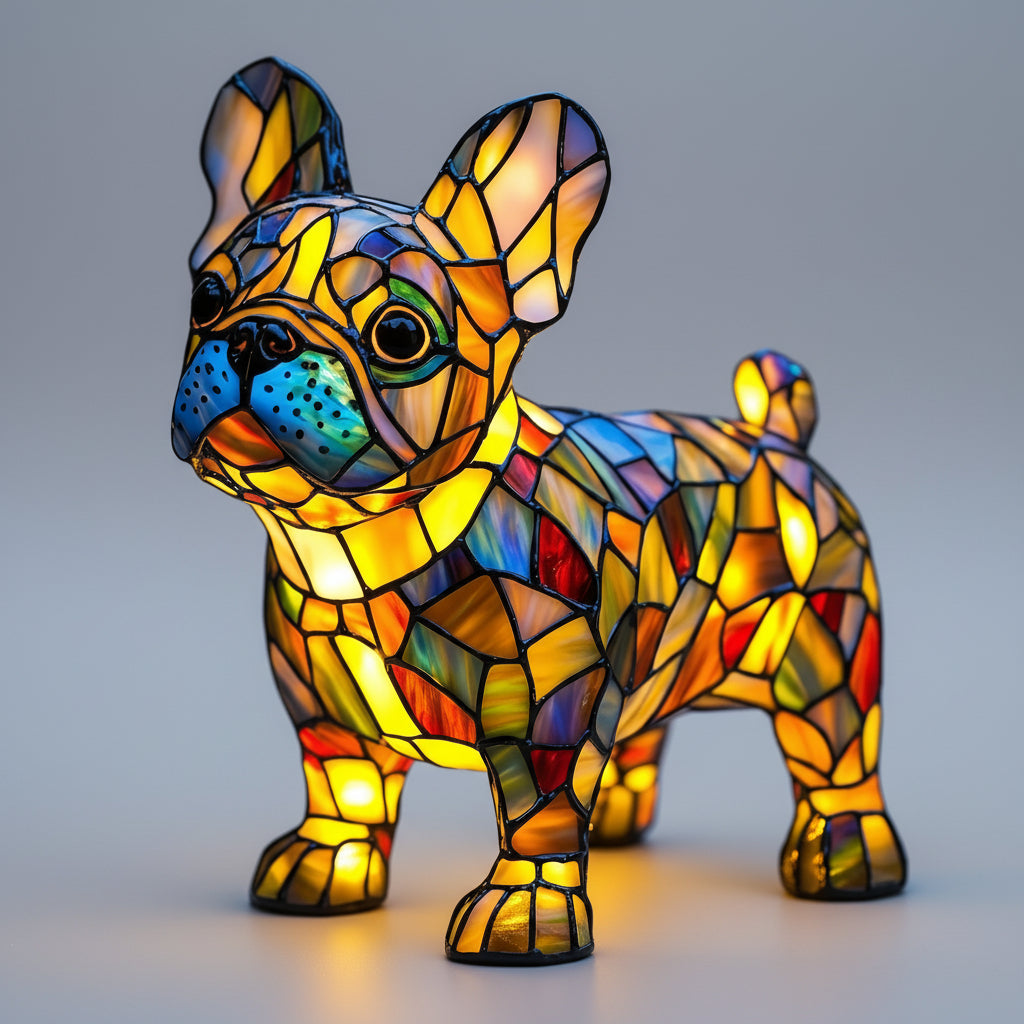 Dog Shape LED Table Lamp Night Light Stained Glass Style