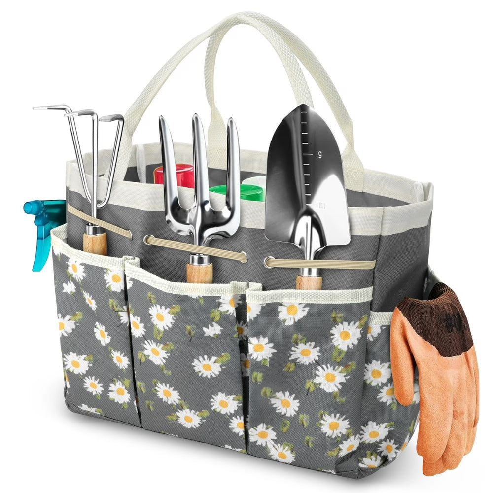 Garden Tool Organizer Bag with Multiple Pockets Floral Pattern
