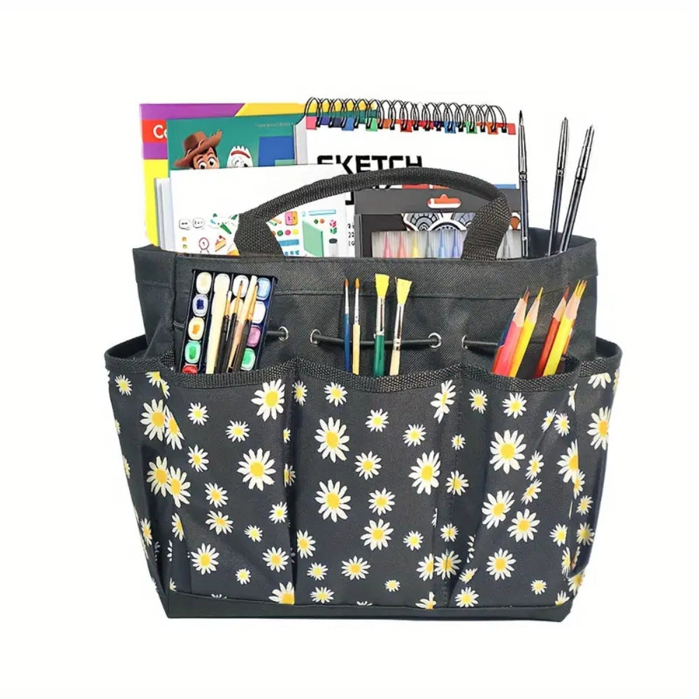 Garden Tool Organizer Bag with Multiple Pockets Floral Pattern