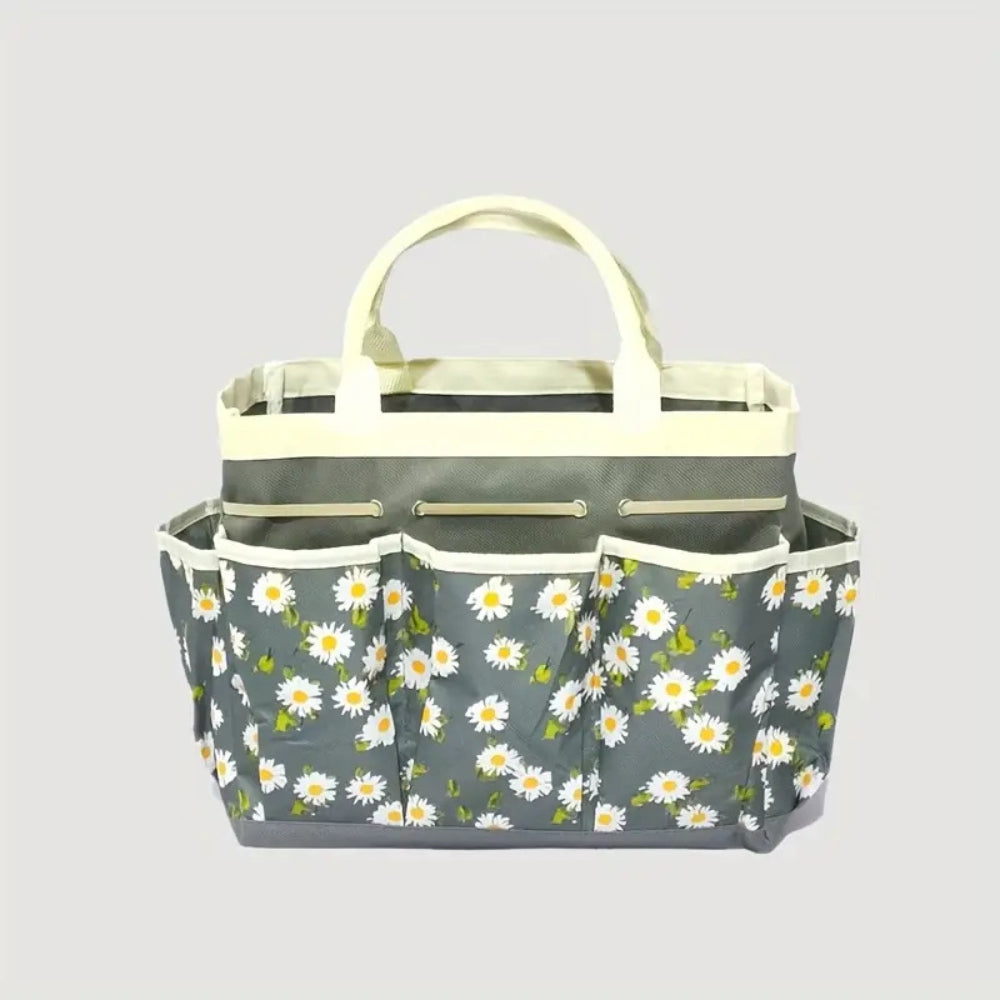 Garden Tool Organizer Bag with Multiple Pockets Floral Pattern