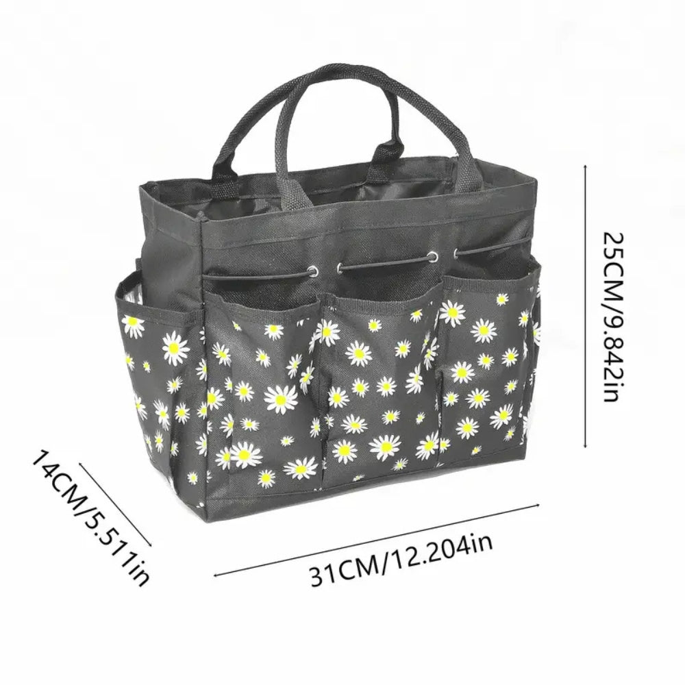 Garden Tool Organizer Bag with Multiple Pockets Floral Pattern