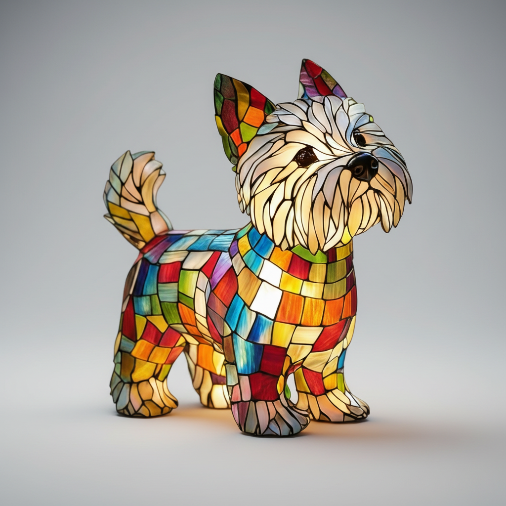 Dog Shape LED Table Lamp Night Light Stained Glass Style