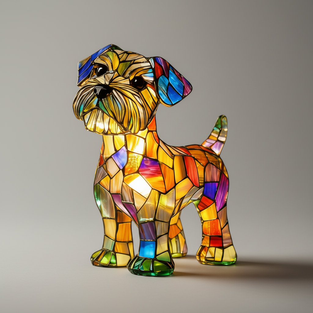 Dog Shape LED Table Lamp Night Light Stained Glass Style