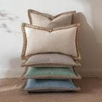 Square Cushion Cover with Linen Trim Decorative Pillow Case