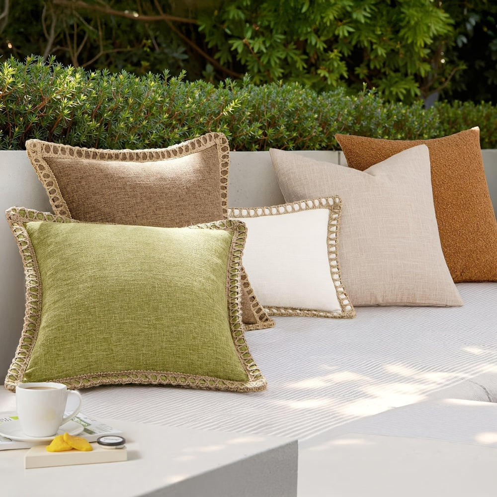 Square Cushion Cover with Linen Trim Decorative Pillow Case