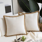 Square Cushion Cover with Linen Trim Decorative Pillow Case