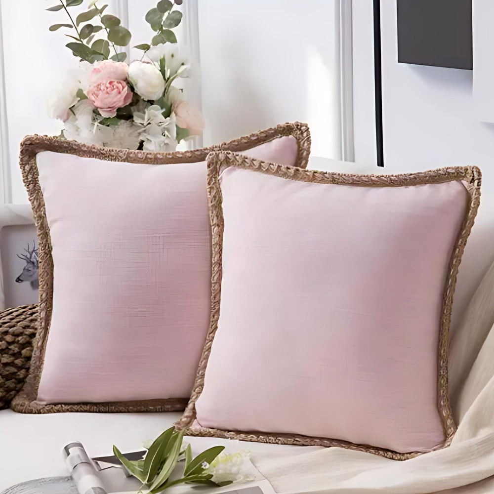 Square Cushion Cover with Linen Trim Decorative Pillow Case