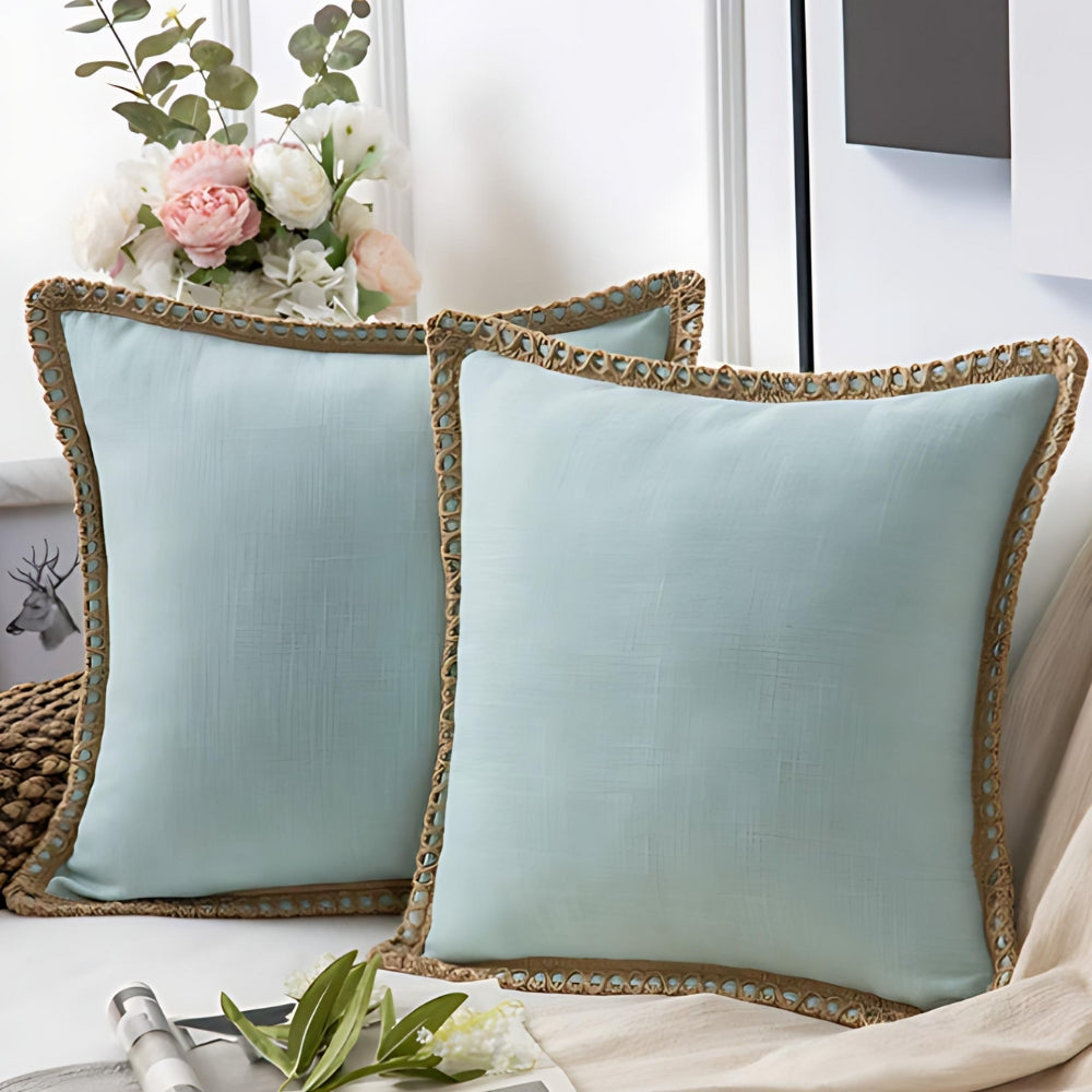 Square Cushion Cover with Linen Trim Decorative Pillow Case