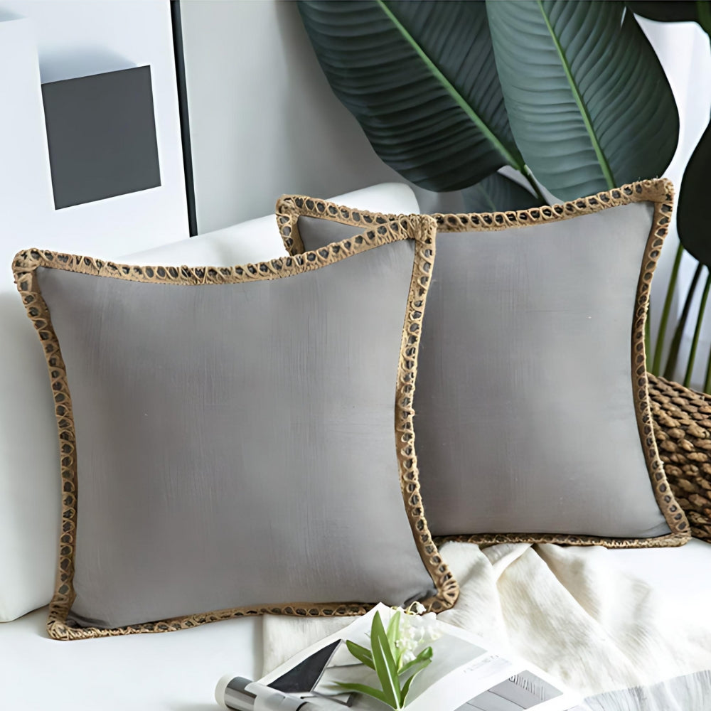 Square Cushion Cover with Linen Trim Decorative Pillow Case