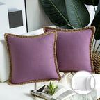 Square Cushion Cover with Linen Trim Decorative Pillow Case