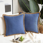 Square Cushion Cover with Linen Trim Decorative Pillow Case