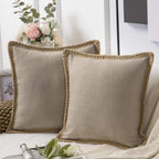 Square Cushion Cover with Linen Trim Decorative Pillow Case