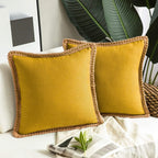 Square Cushion Cover with Linen Trim Decorative Pillow Case