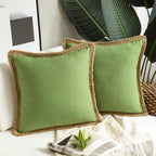 Square Cushion Cover with Linen Trim Decorative Pillow Case