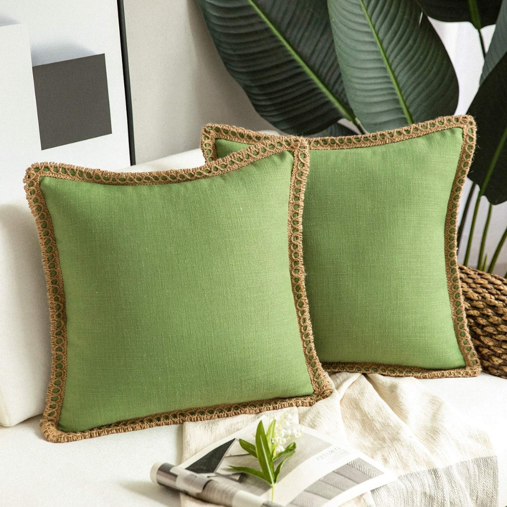 Square Cushion Cover with Linen Trim Decorative Pillow Case