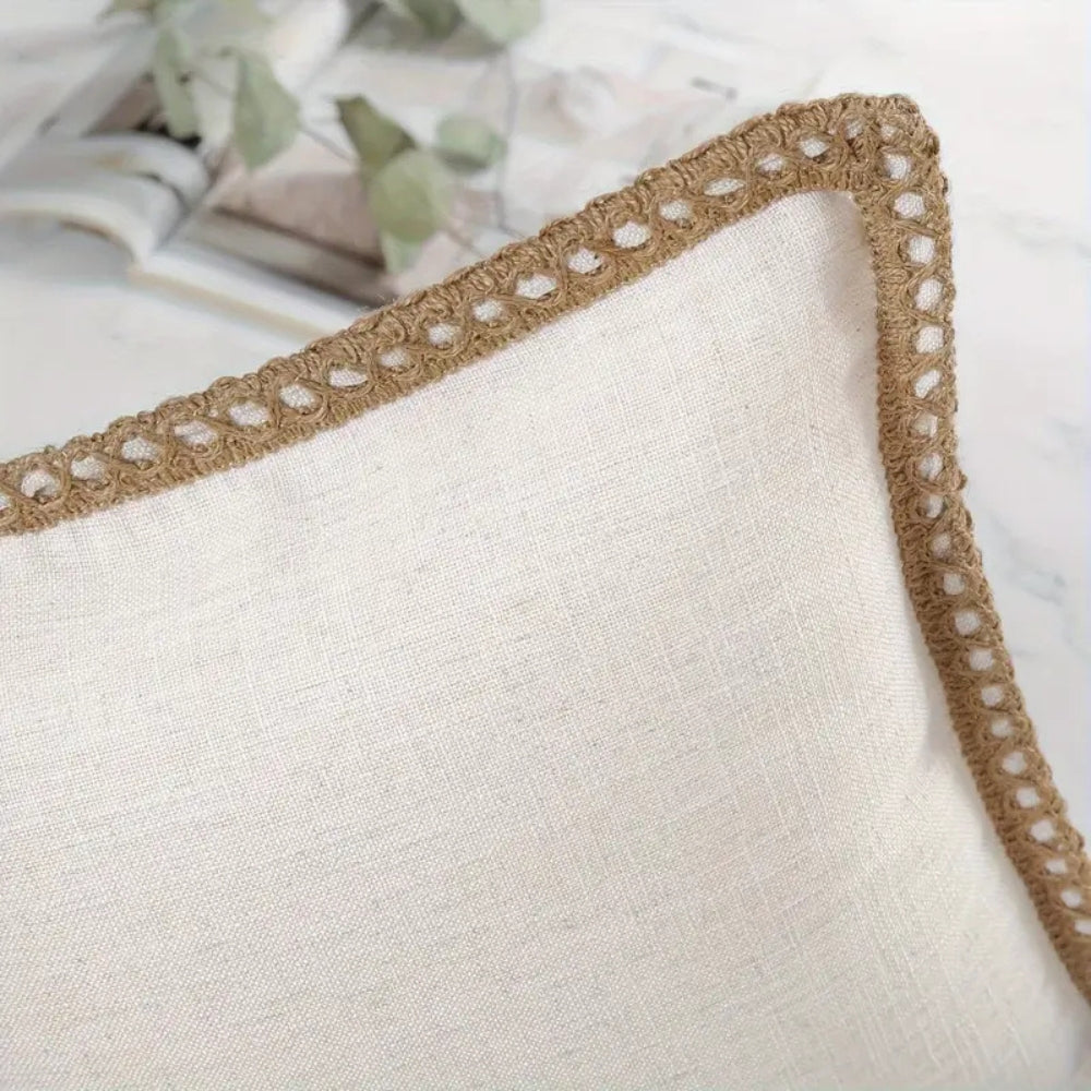 Square Cushion Cover with Linen Trim Decorative Pillow Case