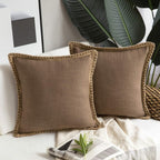 Square Cushion Cover with Linen Trim Decorative Pillow Case