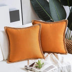 Square Cushion Cover with Linen Trim Decorative Pillow Case