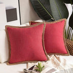 Square Cushion Cover with Linen Trim Decorative Pillow Case