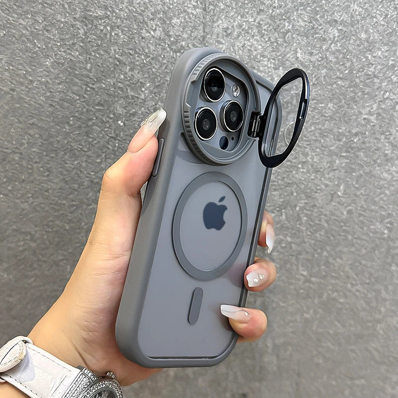 Foldable Magnetic Glass Lens Stand Case for iPhone Pro Max 11 12 13 14 15 16