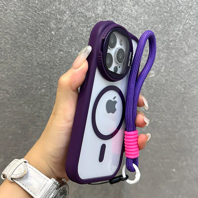 Foldable Magnetic Glass Lens Stand Case for iPhone Pro Max 11 12 13 14 15 16