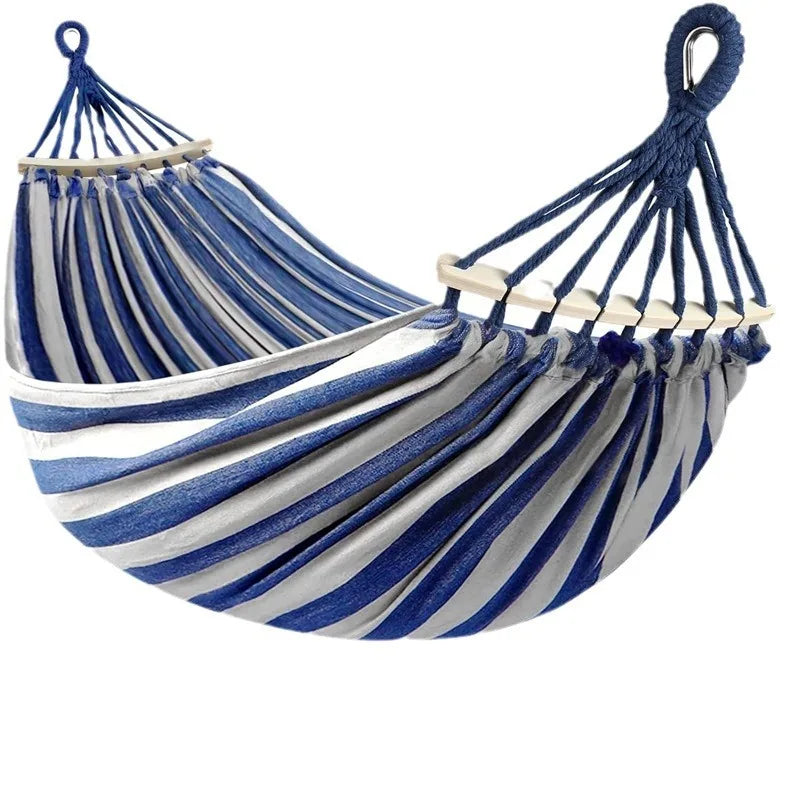 Double Canvas Hammock with Wooden Spreaders Swing Bed Anti-Roll