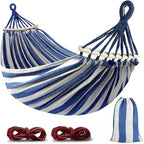 Double Canvas Hammock with Wooden Spreaders Swing Bed Anti-Roll