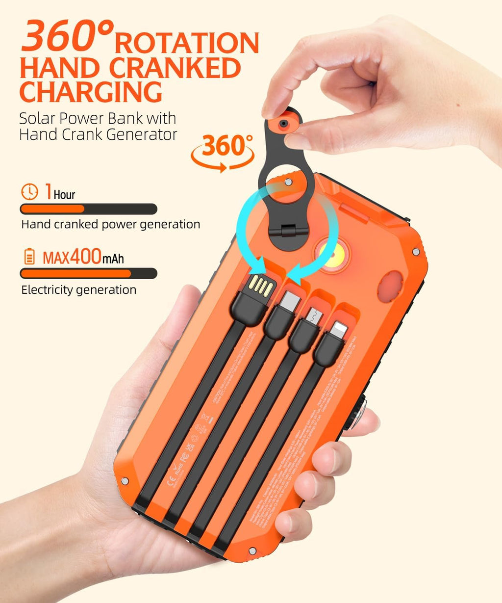 Solar Charger Power Bank 40000mAh with Hand Crank and Charging Cables