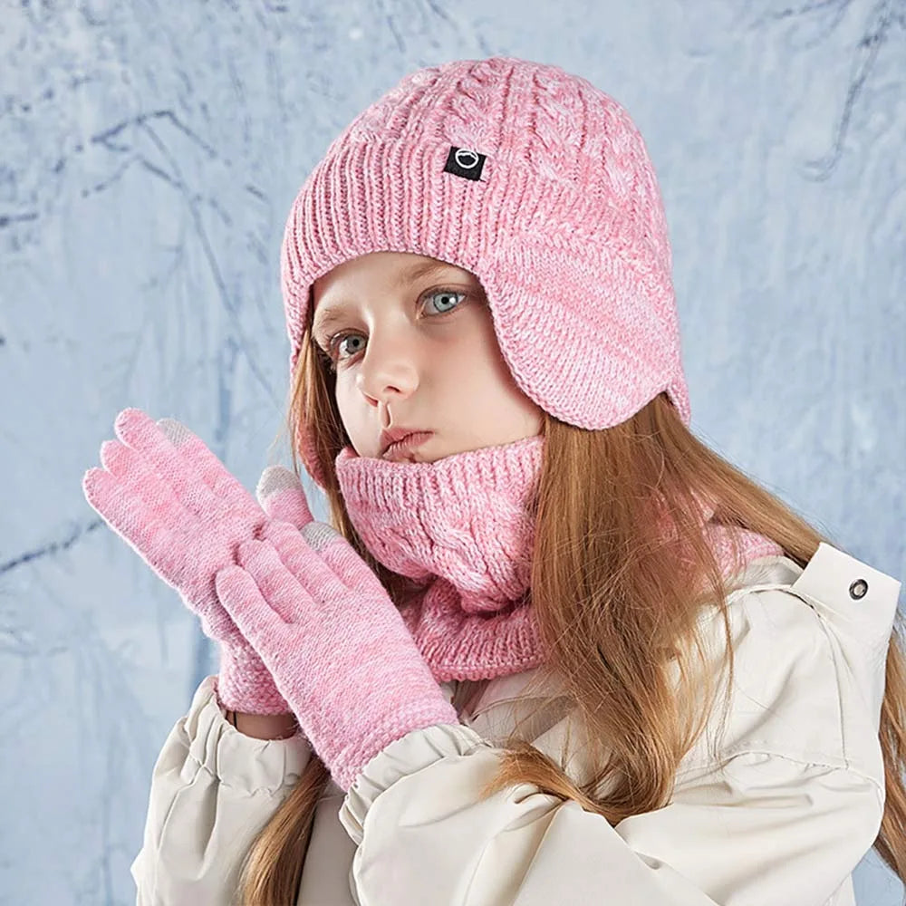 Kids Winter Hat Scarf Gloves Set Ear Warmer Neck Warmer Accessories