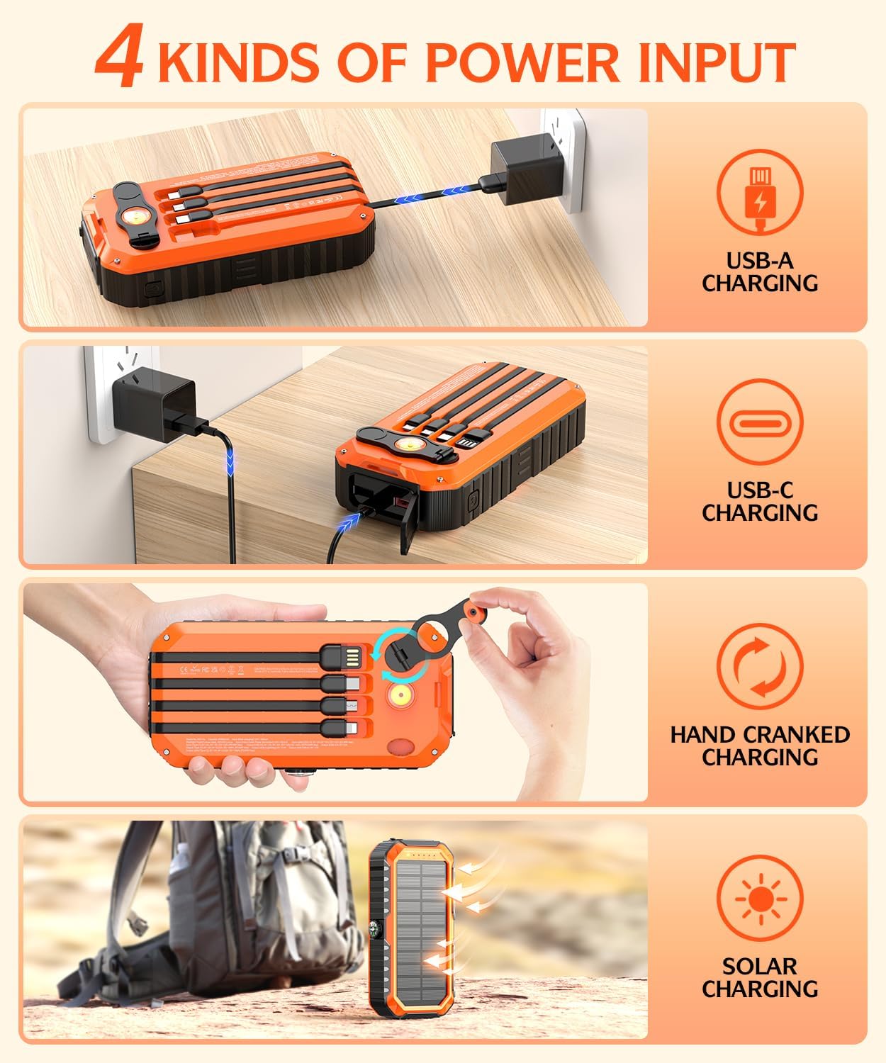 Solar Charger Power Bank 40000mAh with Hand Crank and Charging Cables