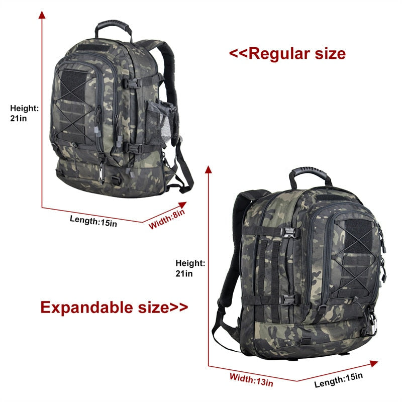 Tactical Backpack 60 Liter Expandable Waterproof Rucksack Pack