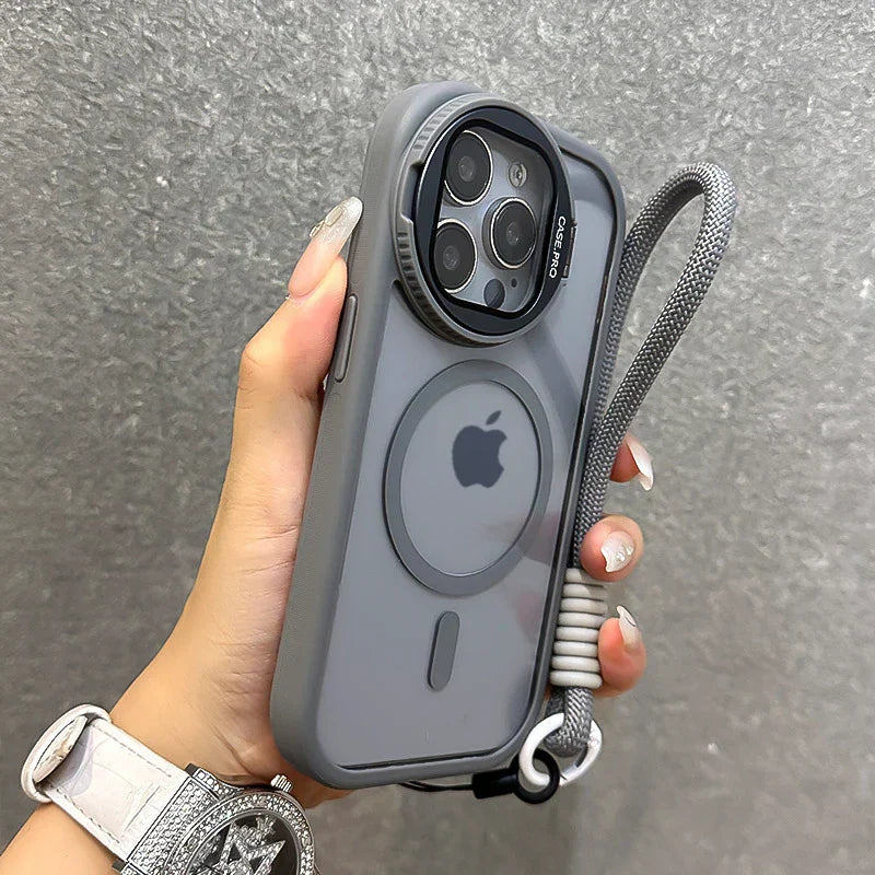 Foldable Magnetic Glass Lens Stand Case for iPhone Pro Max 11 12 13 14 15 16