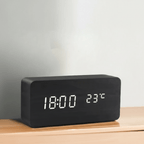 Wooden LED Digital Desk Clock Voice Control Adjustable Brightness