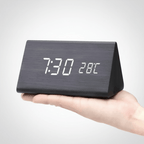 Wooden LED Digital Desk Clock Voice Control Adjustable Brightness