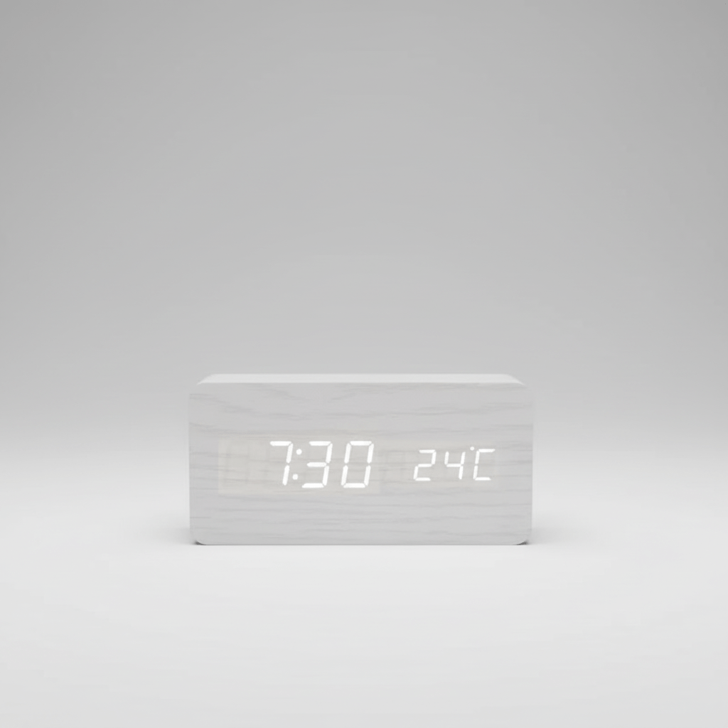 Wooden LED Digital Desk Clock Voice Control Adjustable Brightness