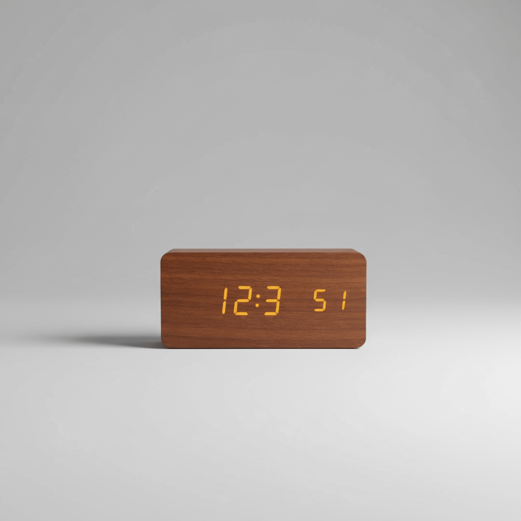 Wooden LED Digital Desk Clock Voice Control Adjustable Brightness
