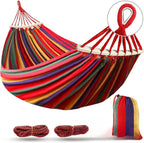 Double Canvas Hammock with Wooden Spreaders Swing Bed Anti-Roll