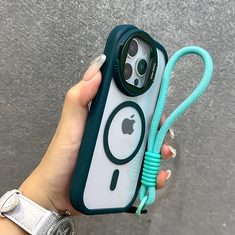 Foldable Magnetic Glass Lens Stand Case for iPhone Pro Max 11 12 13 14 15 16