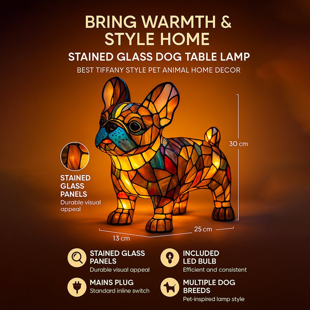 Dog Shaped Stained Glass LED Table Lamp Night Light