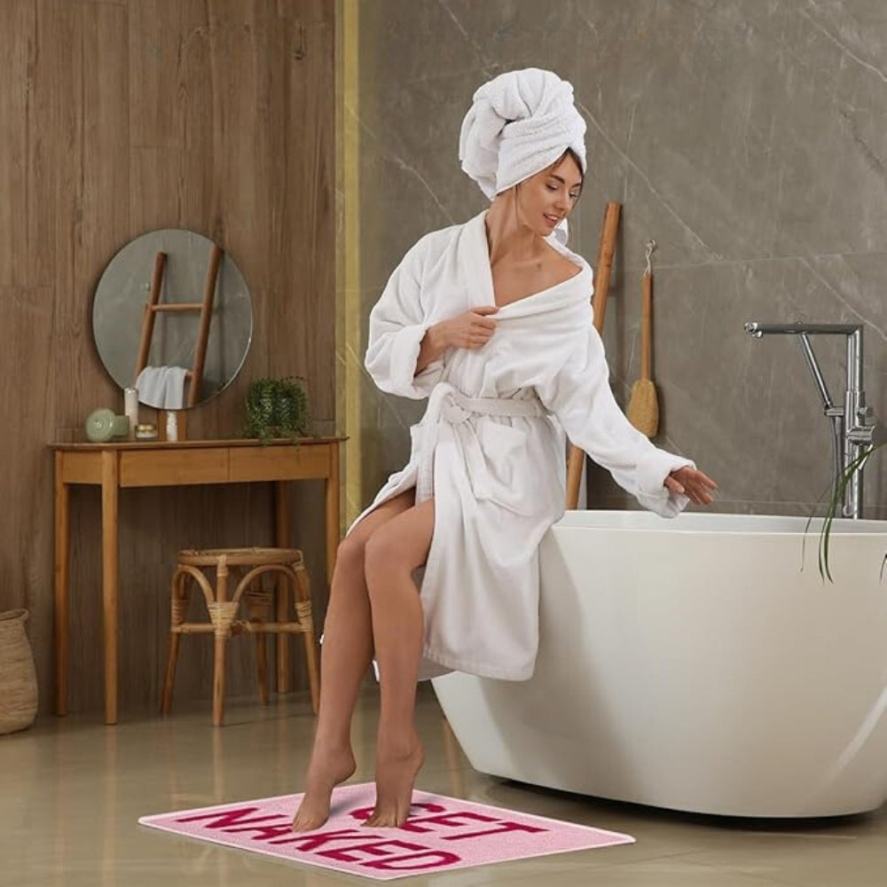 Bathroom Mat Square Printed Funny Get Naked Bath Rug