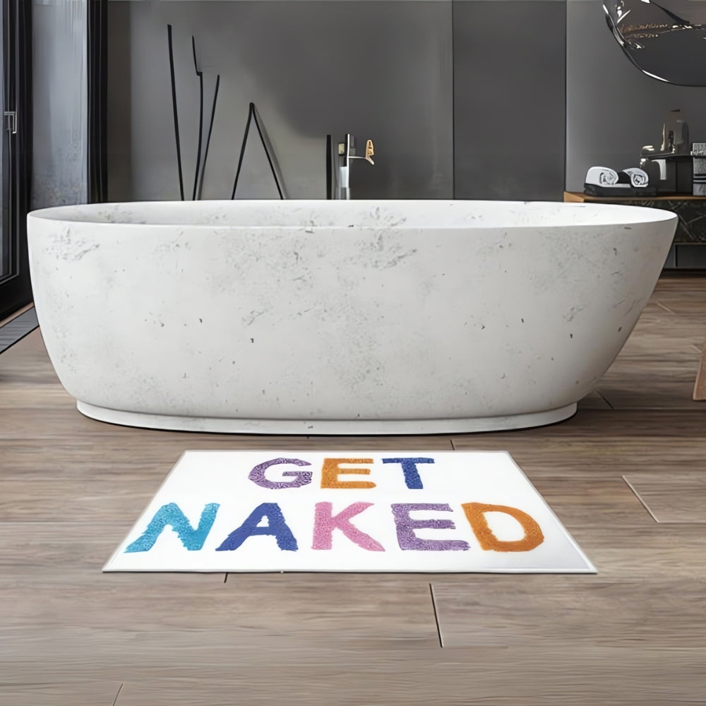 Bathroom Mat Square Printed Funny Get Naked Bath Rug