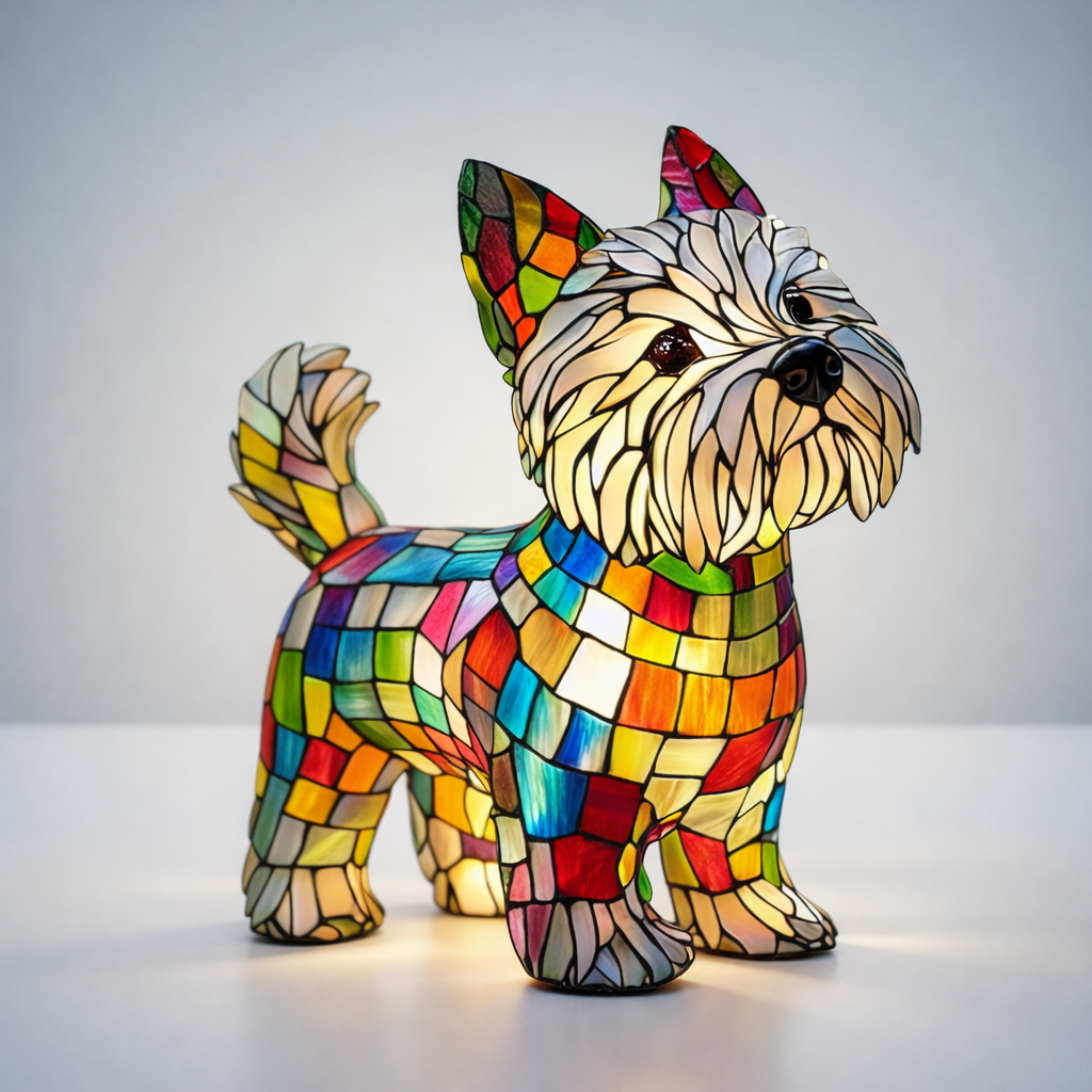 Dog Shape LED Table Lamp Night Light Stained Glass Style