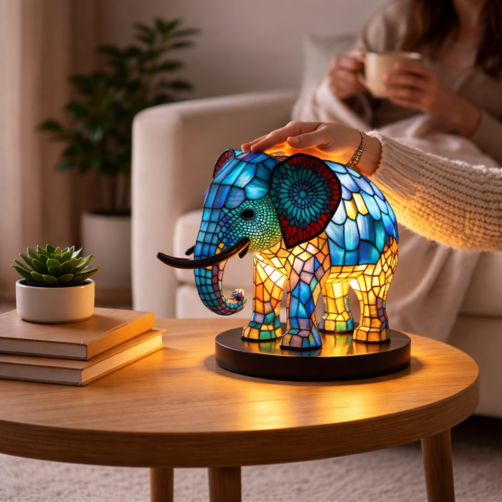 Stained Glass Animal Table Lamp LED Accent Light