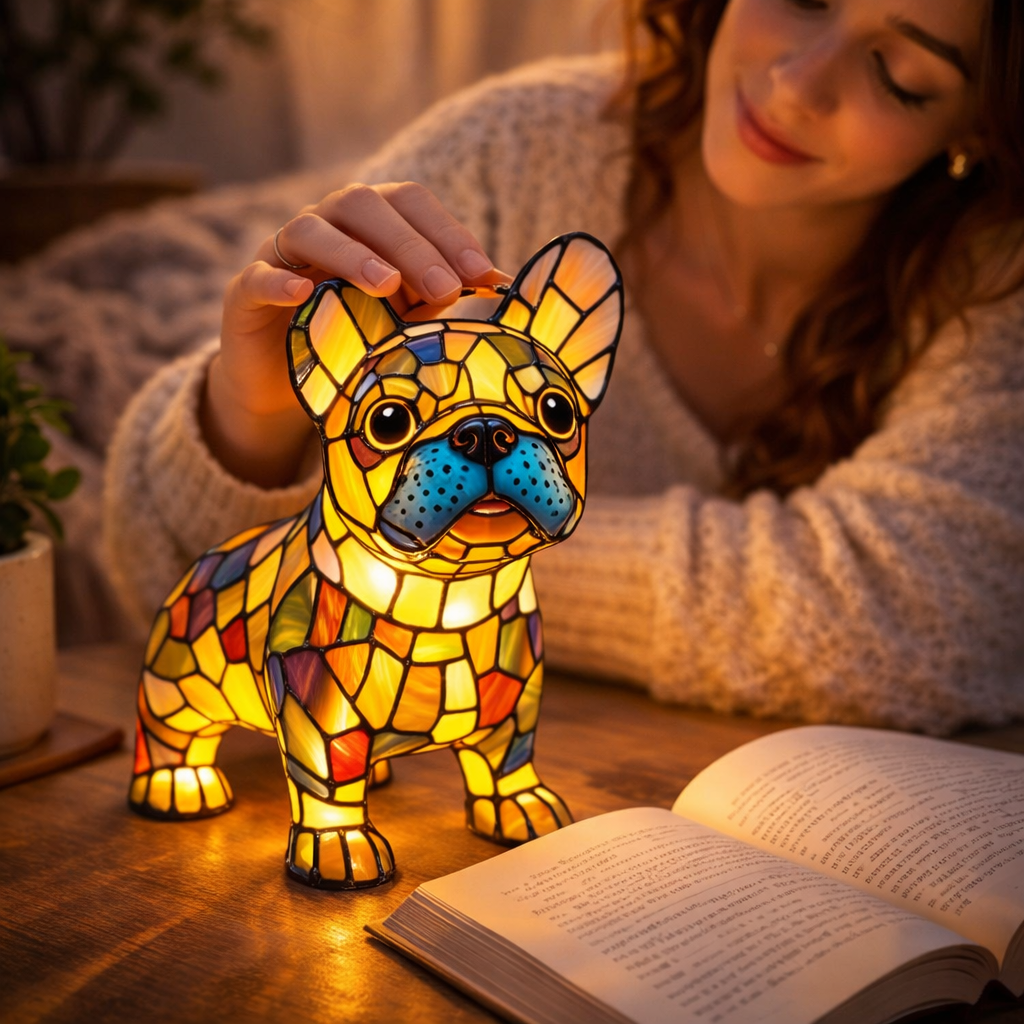 Dog Shape LED Table Lamp Night Light Stained Glass Style