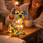 Dog Shape LED Table Lamp Night Light Stained Glass Style