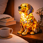 Dog Shaped Stained Glass LED Table Lamp Night Light