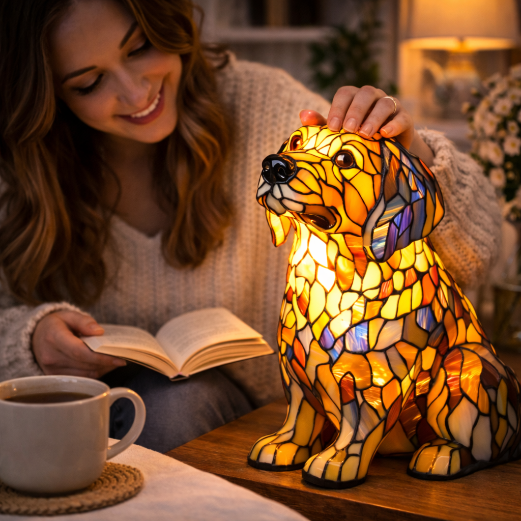 Dog Shaped Stained Glass LED Table Lamp Night Light